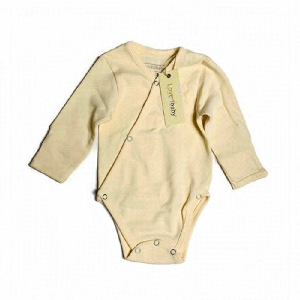 L’OVED Baby 6-9M Organic Long-Sleeve Kimono Bodysuit in Buttercream‎
